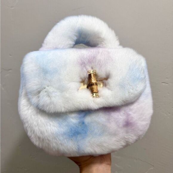 Stunning Real Rex Rabbit Fur Handmade Top Handle Bag &  Fur Balls Bag Charm - Picture 6 of 16